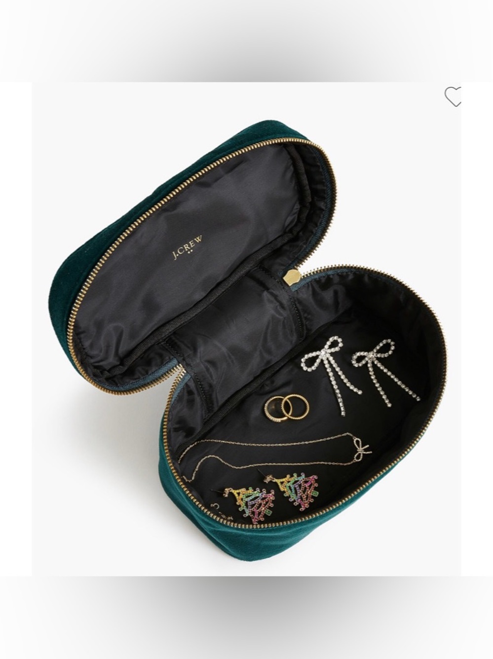 NWT J. Crew Velvet Top-Handle Pouch Makeup Bag / Jewelry Bag Old Forest Green
